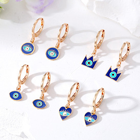 Exquisite Devil Eye Earrings with Oil Crown and Turkish Blue Heart-shaped Eye Pendant Jewelry