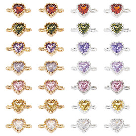 28шт. 14 цвета латунь паве кубический цирконий звенья сердце соединительные подвески, долговечный, стойки покрытие, золотой и серебряный, без кадмия, без никеля и без свинца