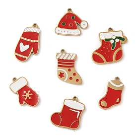 Рождественская тема ионного покрытия (IP) 304 подвески с эмалью из нержавеющей стали, золотые, Рождественский носок/перчатки/брелок для шляпы