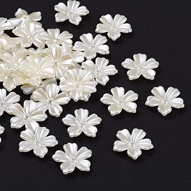 5-Petal Flower ABS Plastic Imitation Pearl Bead Caps, 20x20x4mm, Hole: 1.5mm
