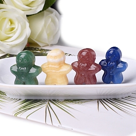 Christmas Natural Gemstone Carved Gingerbread Man Figurines Statues for Home Office Desktop Decoration
