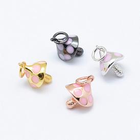 Brass Enamel Charms, Mushroom, Cadmium Free & Nickel Free & Lead Free