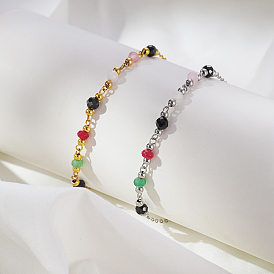 Браслеты из натурального халцедона и стеклянных круглых бусин, браслеты-цепочки из нержавеющей стали для женщин