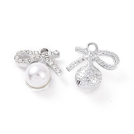 Alloy Crystal Rhinestone Pendants, with ABS Plastic Imitation Pearl, Bowknot Charms