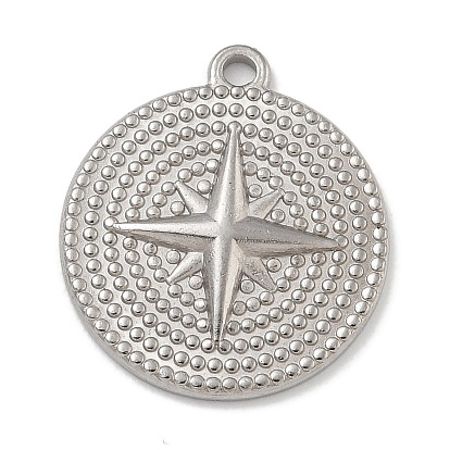 304 подвески из нержавеющей стали, плоский круглый с шармом в виде звезды