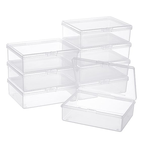 15Pcs Transparent Plastic Bead Containers, with Hinged Lids, Rectangle