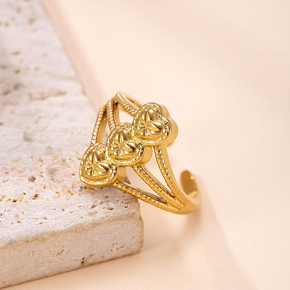 Регулируемые 304 манжеты из нержавеющей стали с открытыми кольцами для женщин, три сердца