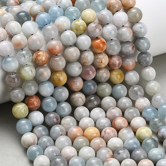 Природные Аквамарин бисер нитей, круглые, сгладить