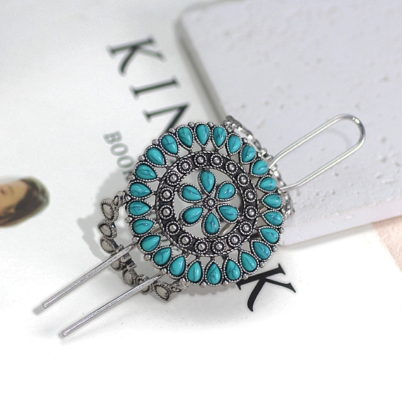 Синтетические бирюзовые палочки для волос, аксессуары для волос для женщин и девочек, плоские круглые с цветком