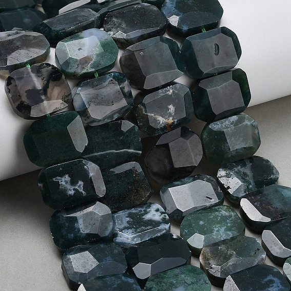 Природные моховой агат бисер нитей, прямоугольные, граненые