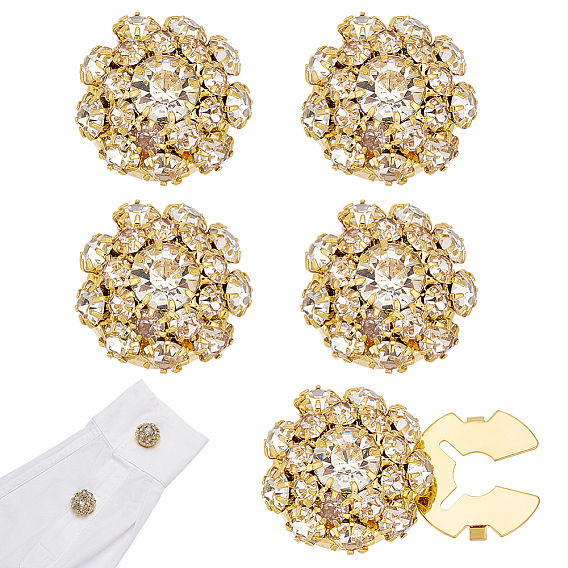 6шт. запонки из сплава со стразами, застежка-кнопка, цветок