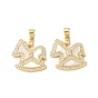 Brass Micro Pave Cubic Zirconia Pendants, Cadmium Free & Lead Free, with Shell, Real 18K Gold Plated, Wooden Horse