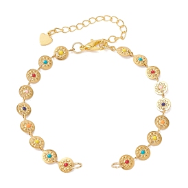 304 Браслет из нержавеющей стали с эмалированным покрытием, плоский, круглый, с цветочным звеном, для изготовления браслета., с цинковым сплавом застежками омаров коготь