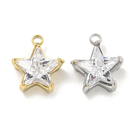 Vacuum Plating 304 Stainless Steel Cubic Zirconia Pendants, Star Charms
