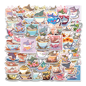 50Pcs Cup with Shark PVC Waterproof Self-Adhesive Stickers, Cartoon Stickers, for Party Decorative Presents