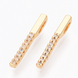 Brass Cubic Zirconia Charms, Nickel Free, Real 18K Gold Plated, Bar