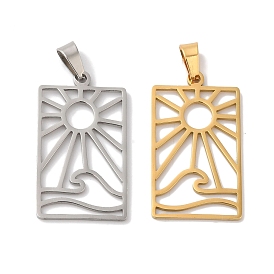 304 подвески из нержавеющей стали, лазерная резка, прямоугольник с очарованием солнца и морской волны