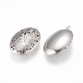 304 colgantes medallón difusores de acero inoxidable, con diamantes de imitación de cristal, encantos marco de la foto para los collares, oval