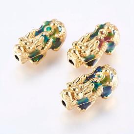 Brass Enamel Beads, Changing Color Mood Beads, Real 18K Gold Plated, Dragon
