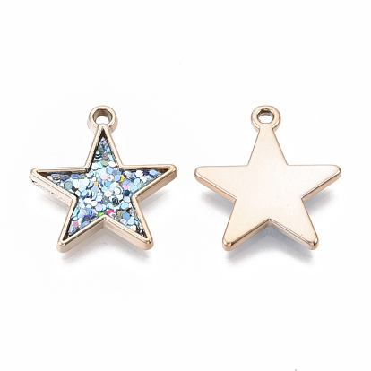 UV Plating Acrylic Pendants, with Imitation Leather inlaid Glitter Sequins/Paillette, Star, Mixed Color