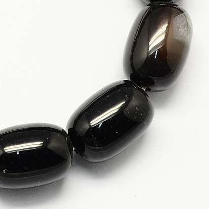 Barrel Shaped Gemstone Dyed Natural Black Agate Stone Beads Strands, 15x10mm, Hole: 1mm, about 25pcs/strand, 15.7 inch