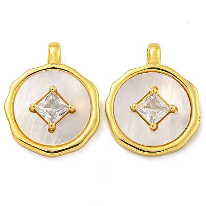 Плоские круглые латунные подвески из кубического циркония в форме монеты с ракушкой