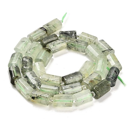 Natural Prehnite Beads Strands, with Seed Beads, Faceted Column