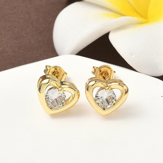 Серьги-гвоздики из латунного микро-паве, без кадмия и без свинца, сердце
