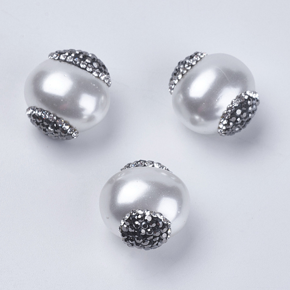 Бусины со стразами, полимерная глина , с жемчугом из раковины , круглые