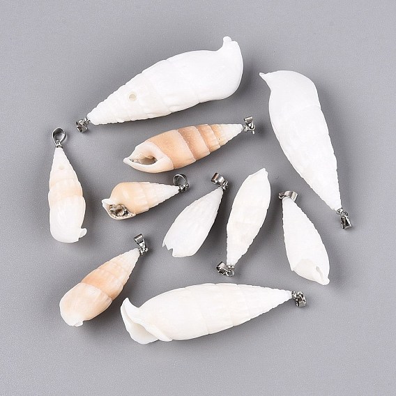 Natural Spiral Shell Big Pendants, Conch Charms, with Brass Findings