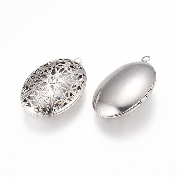 304 Stainless Steel Diffuser Locket Pendants, with Crystal Rhinestone, Photo Frame Charms for Necklaces, Oval