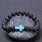Lava Volcanic Stone Bracelet Cross Turquoise Bead Buddhist Jewelry