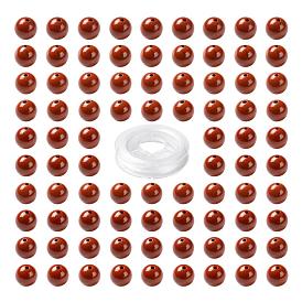 100Pcs 8mm Grade AA Natural Red Jasper Round Beads, with 10m Elastic Crystal Thread, for DIY Stretch Bracelets Making Kits