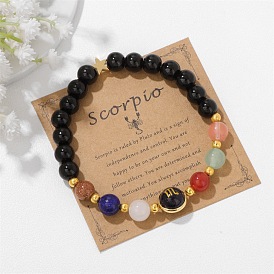 Synthetic Blue Goldstone Round Stretch Bracelets, Constellations Theme Bracelet