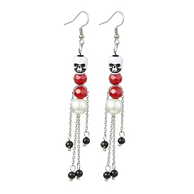 Boucles d'oreilles pendantes en onyx noir naturel, avec 316 crochets d'oreille chirurgicaux en acier inoxydable, perles acryliques et verre, crane, pour halloween