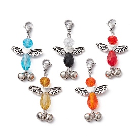 Iron Bell & Angel Glass Pendant Decorations, with Alloy Lobster Claw Clasps