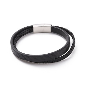 Cordon microfibre tressé bracelet double brin avec 304 fermoirs magnétiques en acier inoxydable, bracelet punk pour hommes femmes