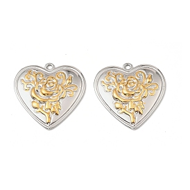 304 подвески из нержавеющей стали, Сердце со цветками , без свинца и без кадмия