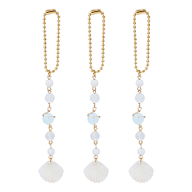 3 шт. натуральный белый нефрит и белый агат с кружевом круглый кулон с бусинами украшение, подвесное украшение для автомобиля из натуральной пресноводной ракушки, с цепями железный шар