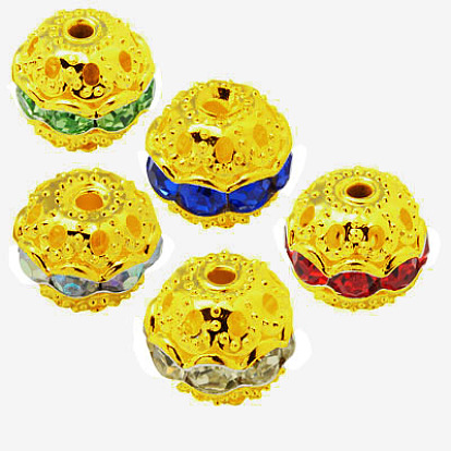 Brass Rhinestone Beads, Grade A, Golden Metal Color, Round, 6mm in Diameter, Hole: 1mm