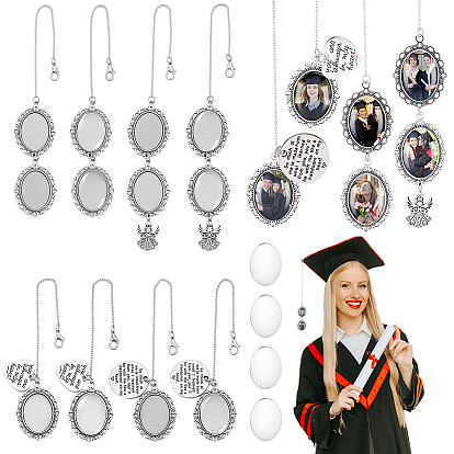 16шт 4 стили подвеска из сплава настройки кабошон, с латунным удлинителем цепи, памятные фото подвески на шапку, с овальными стеклянными кабошонами 16шт.