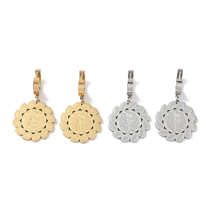 Flower 304 Stainless Steel Dangle Earrings, Hoop Earrings for Women
