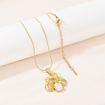 304 ожерелья с подвеской в виде цветка из нержавеющей стали с прозрачными кубическими цирконами, ионное покрытие (ip)