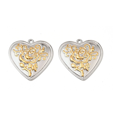 304 подвески из нержавеющей стали, Сердце со цветками , без свинца и без кадмия