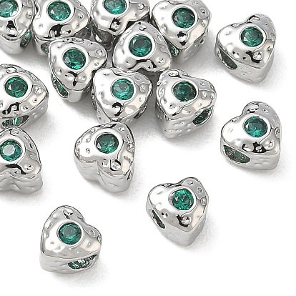 SHEGRACE Brass Cubic Zirconia Beads, Texture Heart, Cadmium Free & Lead Free & Nickel Free