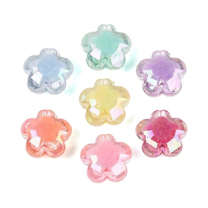 Transparent Plastic Beads, Flower, Bead in Bead, AB Color Plated, Faceted