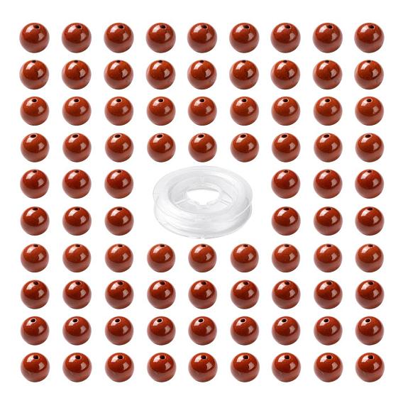 100 pcs 8 mm grado aa cuentas redondas de jaspe rojo natural, con 10 m hilo de cristal elástico, para kits de fabricación de pulseras elásticas de bricolaje