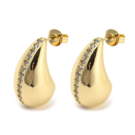 Латунные микро проложить серьги стержня кубического циркония, слеза
