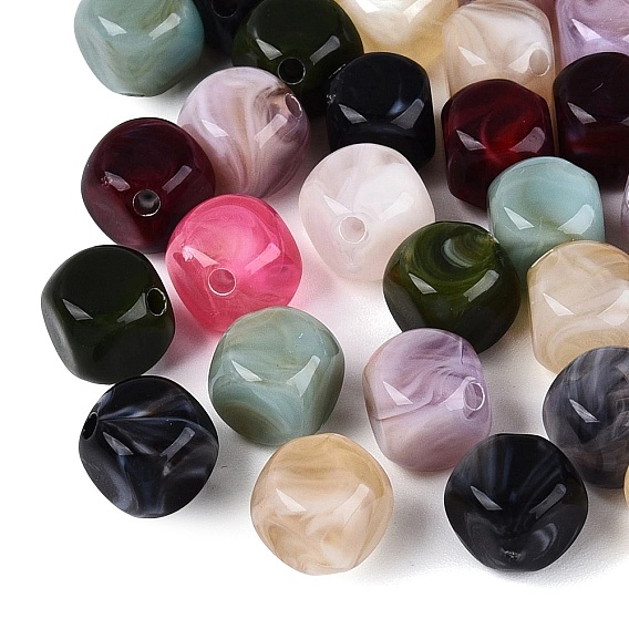 Two Tone Opaque Acrylic Beads, Imitation Gemstone, Cube