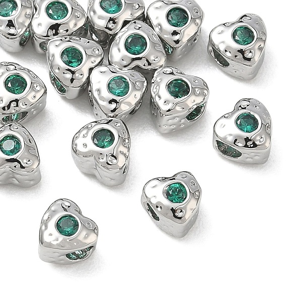 SHEGRACE Brass Cubic Zirconia Beads, Texture Heart, Cadmium Free & Lead Free & Nickel Free